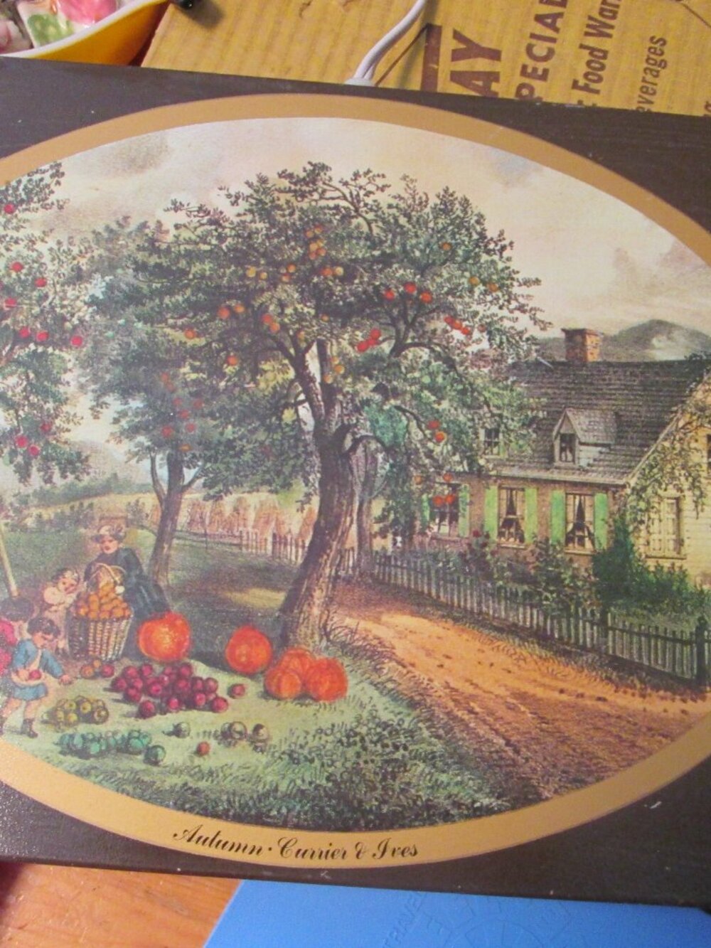 vtg america currier ives MCM hottray woodtone metal never used